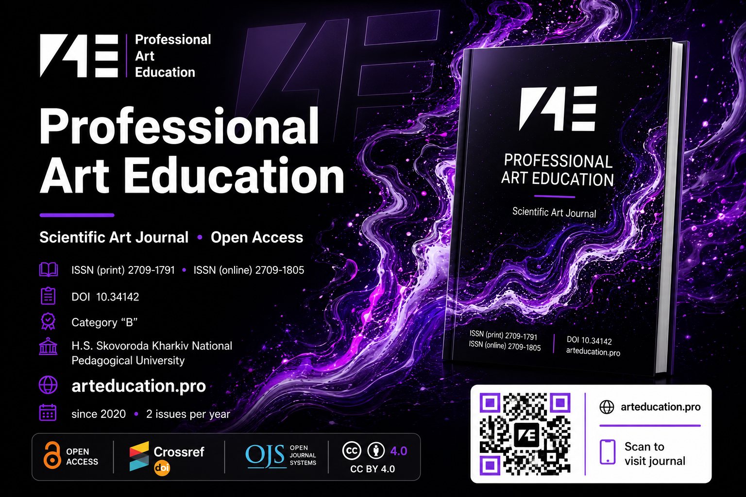 Professional Art Education — науковий журнал відкритого доступу ХНПУ імені Г. С. Сковороди. ISSN 2709-1791 (print), 2709-1805 (online), DOI 10.34142, категорія «Б», з 2020 року, 2 випуски на рік